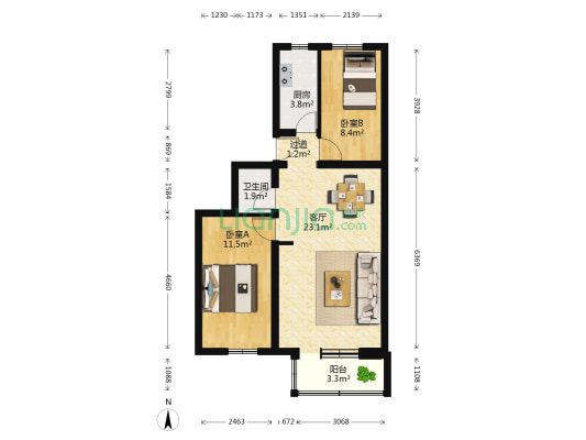 权盛里 2室1厅1卫 68平方