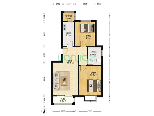 牛镇新苑 2室1厅1卫 86平方