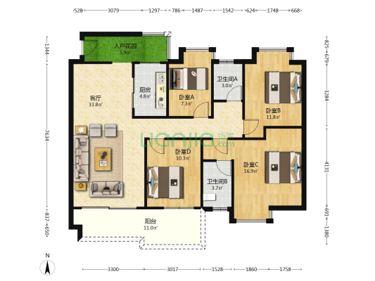 江南御璟 4室1厅2卫 129平方