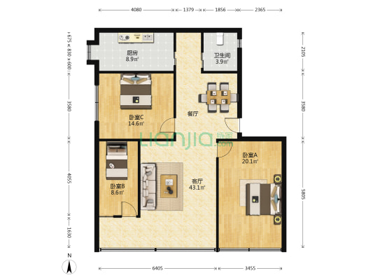 工农路2号 3室1厅1卫 115平方