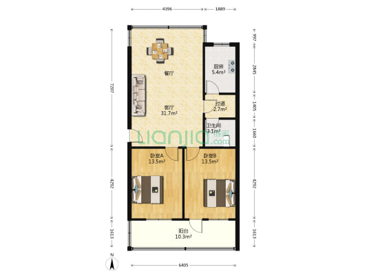 丰产路106号院 2室1厅1卫 87平方