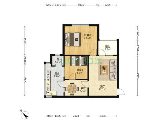 王家山小区 2室2厅1卫 56平方