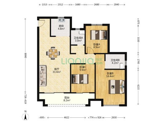 中梁鹿锦西园 3室1厅2卫 116平方