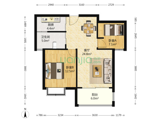 金色湖滨 2室1厅1卫 78平方