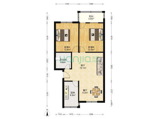 磨坊弄 2室2厅1卫 90平方