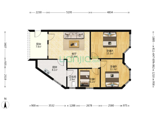 种子公司宿舍 3室1厅1卫 81平方