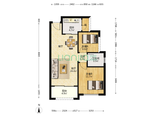 塞纳公馆 2室1厅1卫 71平方