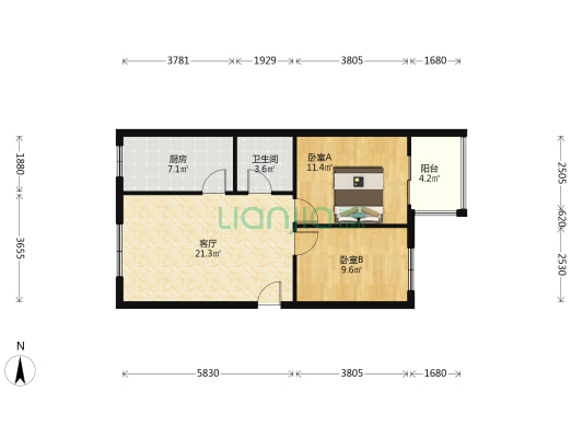 房本满五唯一 精装修 电梯洋房 一梯两户 有钥匙-户型图