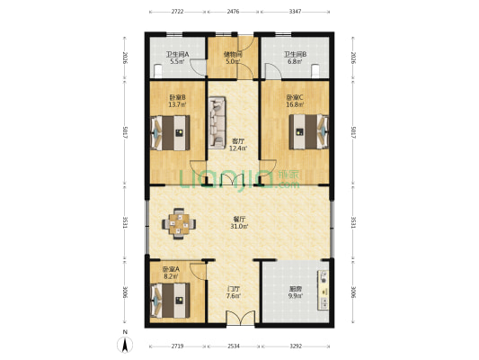 双柏里 3室2厅2卫 105平方