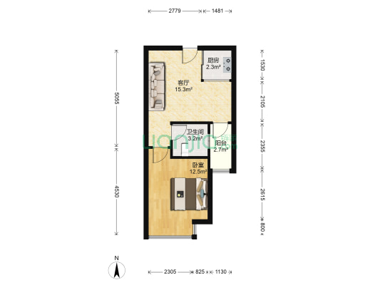 华德力运河城 1室1厅1卫 50平方