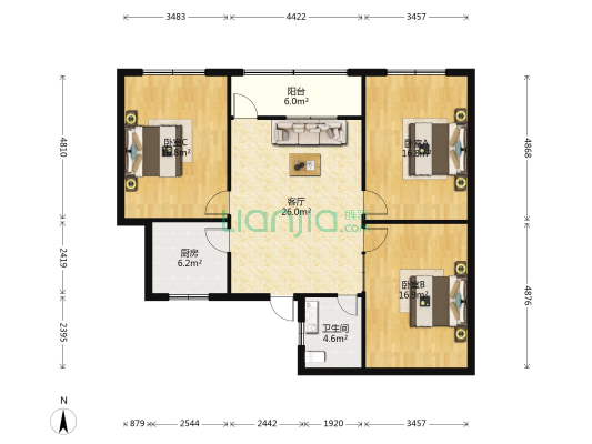 马皇庙巷1号 3室1厅1卫 114平方