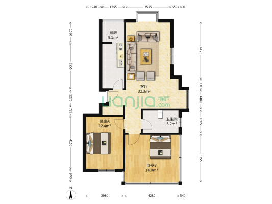 诚勤园 2室1厅1卫 78平方