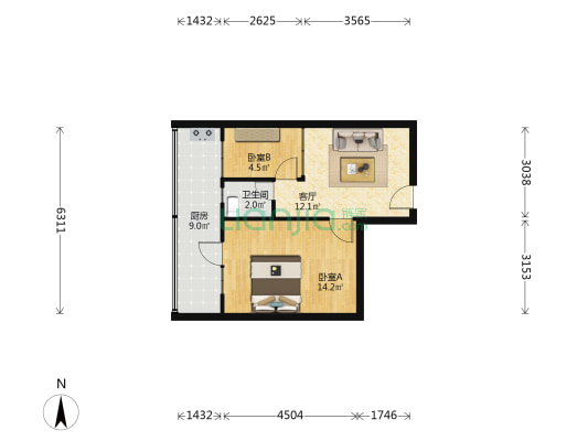 甘肃省地矿局测绘家属院 2室1厅1卫 45平方