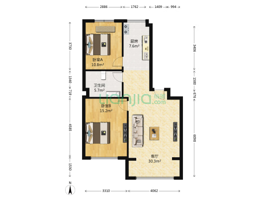 阳光鑫城 2室1厅1卫 100平方