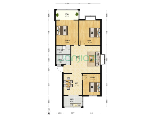 联兴苑 3室2厅2卫 128平方