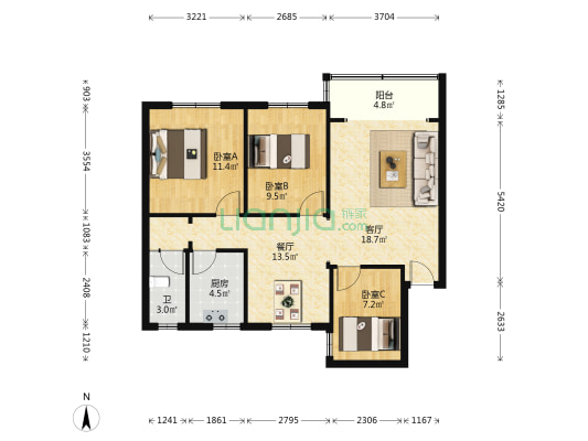 乐华楼 3室2厅1卫 87平方