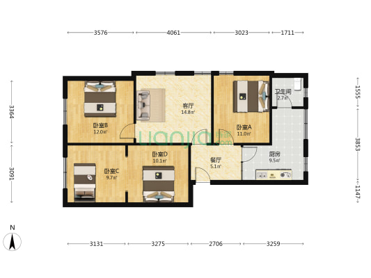 莲花池 4室2厅1卫 93平方