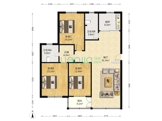 三星苑 3室1厅2卫 126平方