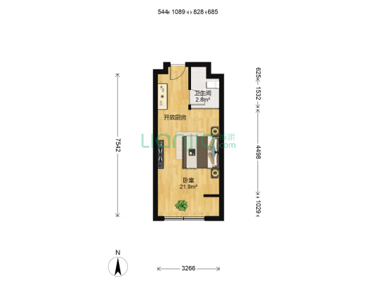 世纪新宸大厦 1室0厅1卫 33平方