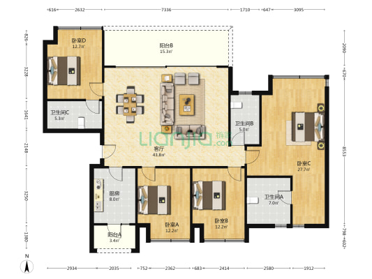 保利天珺浅山 4室1厅3卫 169平方