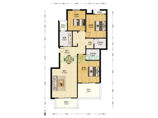 锦苑 3室2厅2卫 126平方