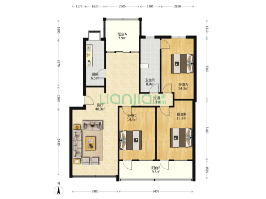 蔡姚路6号 3室1厅1卫 133平方