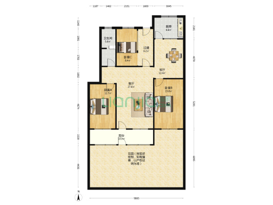 永生文体家属院 3室2厅1卫 128平方
