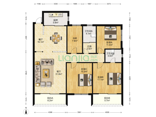 新亚水云阁 4室2厅2卫 160平方