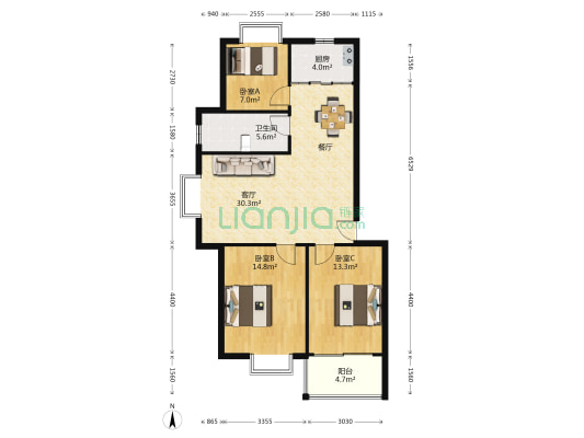 汇达花园 3室1厅1卫 99平方