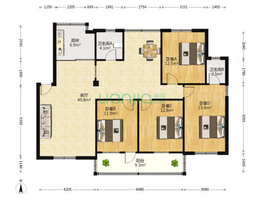 广西水电科学研究院宿舍 4室1厅2卫 133平方