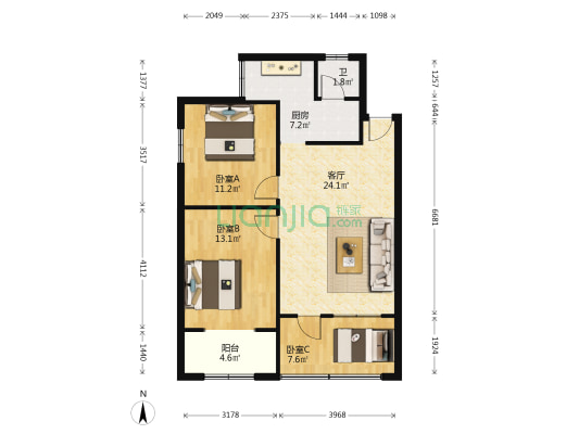 芙蓉中路二段151号 3室1厅1卫 84平方