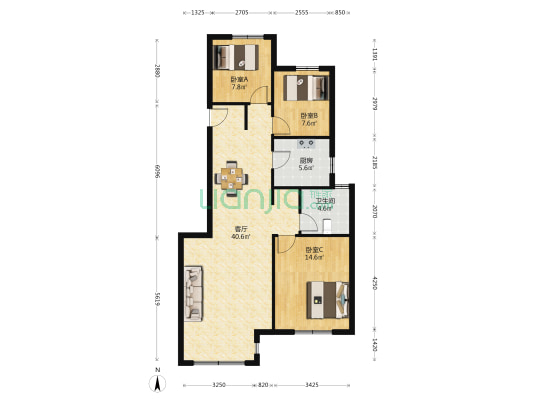 融创御河城 3室1厅1卫 104平方