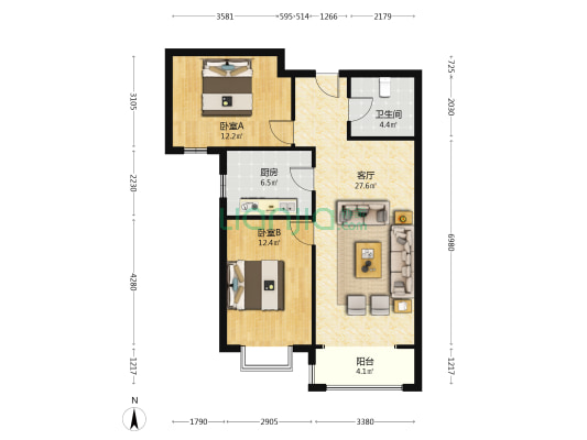 出售 香邑溪谷上园  南向两居 精装修 满二-户型图