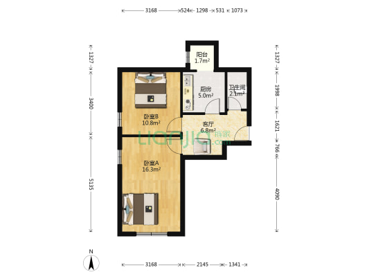 榆关道天电大楼 2室1厅1卫 53平方