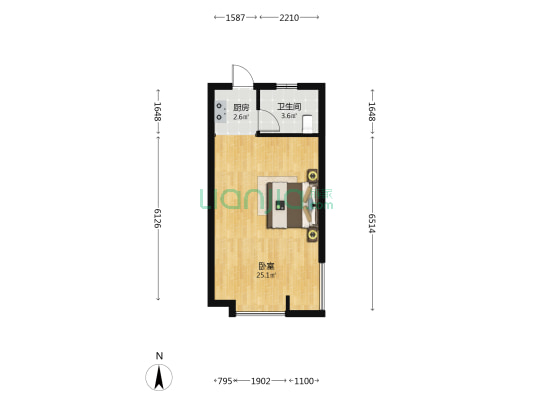 白金花园 1室0厅1卫 43平方