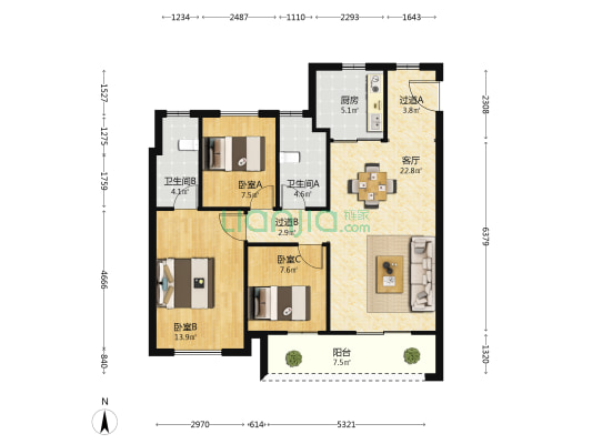 武汉碧桂园星樾 3室1厅2卫 108平方