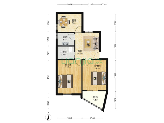 万寿新村三区 2室2厅1卫 65平方