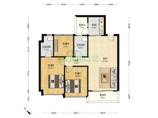 碧桂园智慧家 3室1厅2卫 94平方