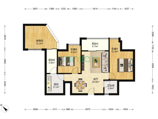 丽景花园(九龙坡) 2室1厅1卫 71平方