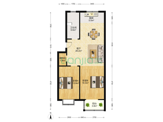 福源雅居 2室1厅1卫 90平方