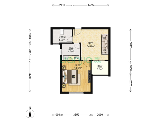 缘圆宝邸 1室1厅1卫 53平方
