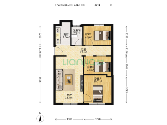 皮革公司眼镜厂家属院 3室1厅1卫 73平方
