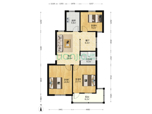 吴中区临湖镇新市街飞前弄36号 3室2厅1卫 92平方