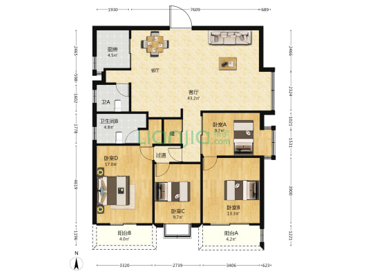 尚林苑 4室1厅2卫 153平方