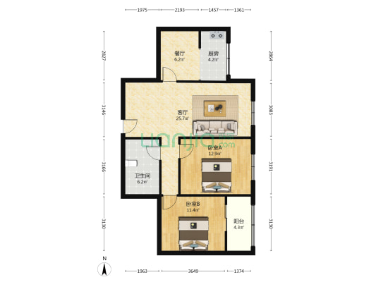 业主直售，中间楼层，拎包入住。-户型图