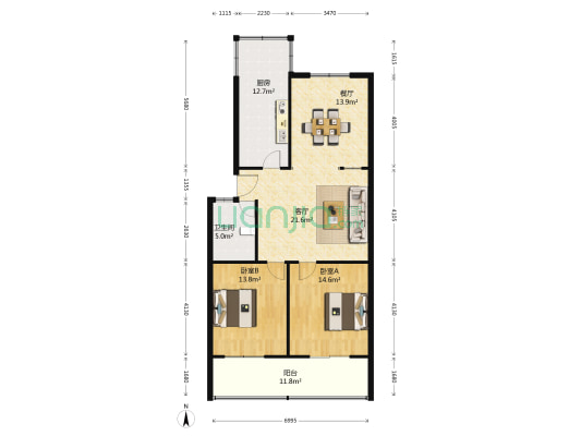 原老社保局家属院 2室2厅1卫 107平方