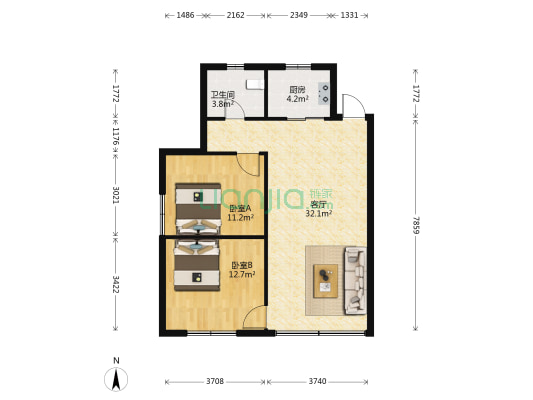 天和苑(北碚) 2室1厅1卫 79平方
