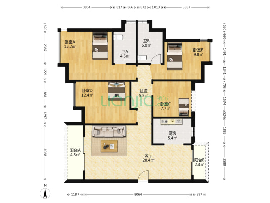 国瑞华庭 4室1厅2卫 128平方
