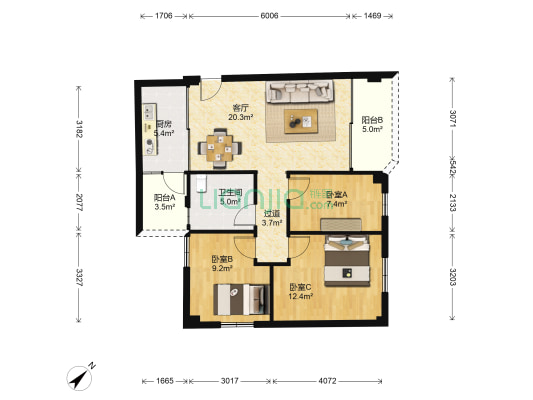 顺达大厦 3室1厅1卫 97平方