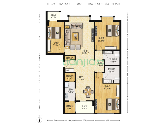 锦官苑 3室2厅2卫 163平方